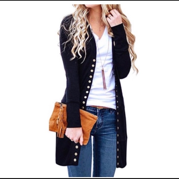 RESTOCKED Casual Black Button Down Cardigan - Picture 2 of 4